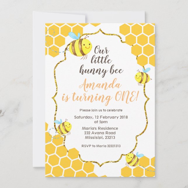 Little Bee 1st Birthday Call for boy or girl Inbjudningar (Framsida)