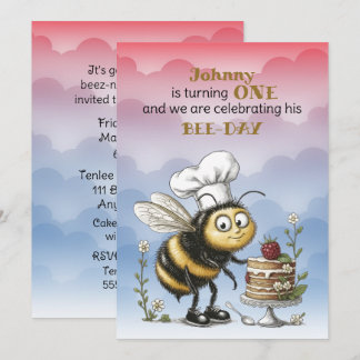 Little Bee Baby Boy First Birthday Inbjudningar
