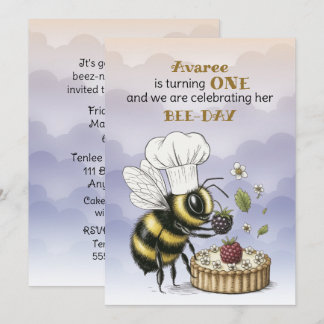 Little Bee Baby Girl First Birthday Inbjudningar