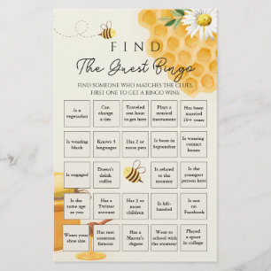 Little Bee Baby Shower Bingo Game