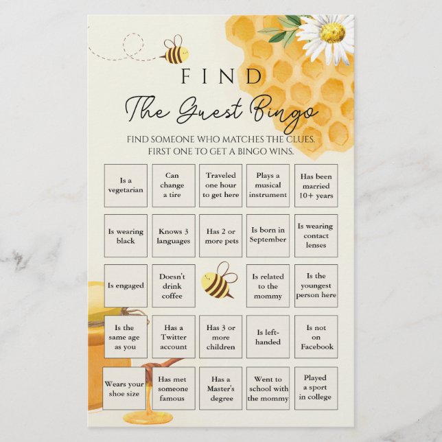 Little Bee Baby Shower Bingo Game (Framsida)