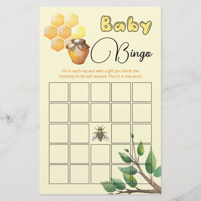 Little Bee Baby Shower Bingo Game (Framsida)