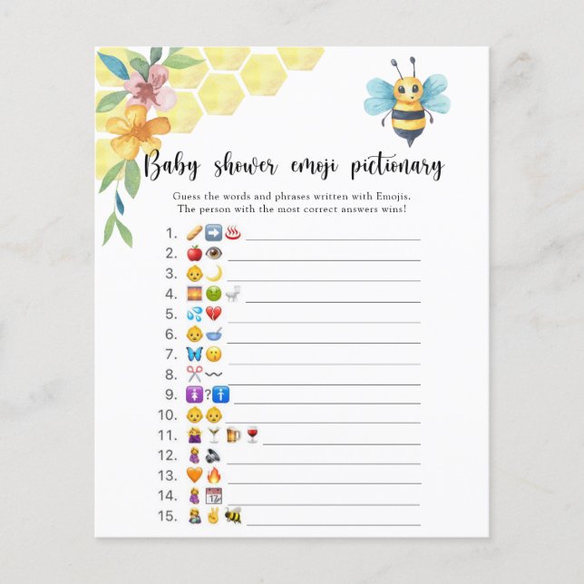 Little Bee - babydusch emoji pictionary-spel (Framsida)