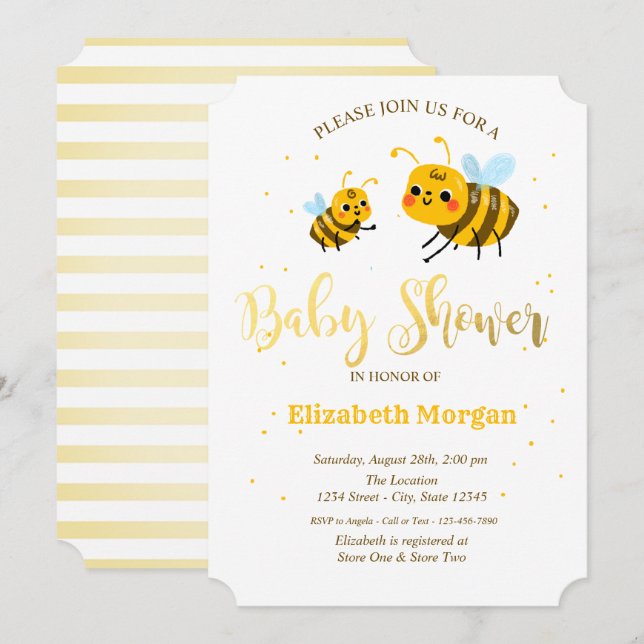 Little Bees Baby Shower Inbjudningar (Fram/baksida)