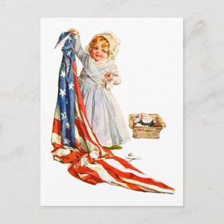 Little Betsy Ross och America Flagga Vykort