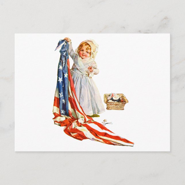Little Betsy Ross och America Flagga Vykort (Framsida)