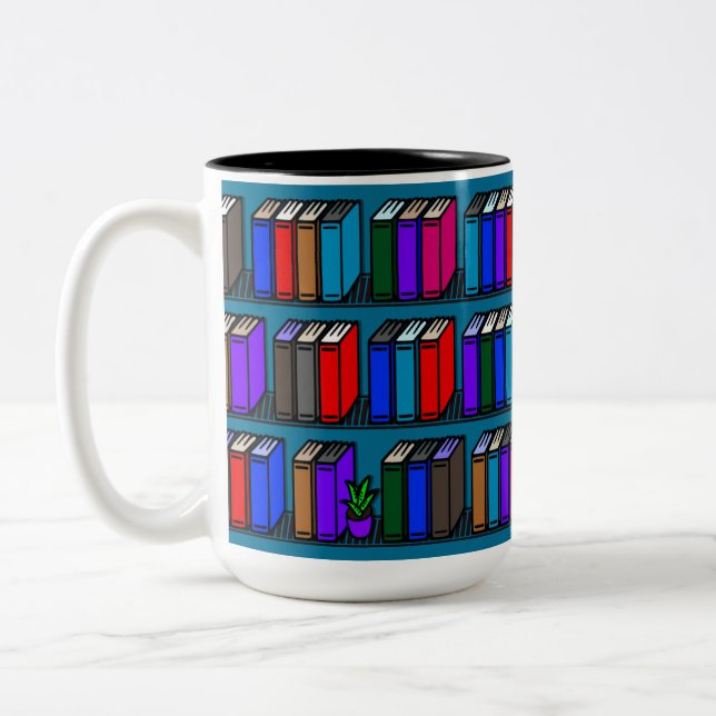 Little Bibliotek Bok Shelves Teal Två-Tonad Mugg (Vänster)