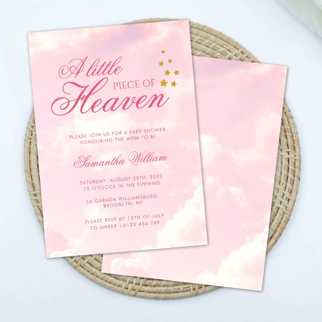 Little Biet Heaven Rosa Cloudy Himlar Baby Shower Inbjudningar (Skapare uppladdad)