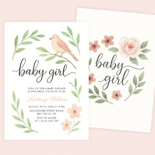 Little Bird Baby Shower Rosa Flicka Inbjudningar