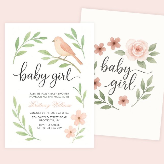 Little Bird Baby Shower Rosa Flicka Inbjudningar (Skapare uppladdad)