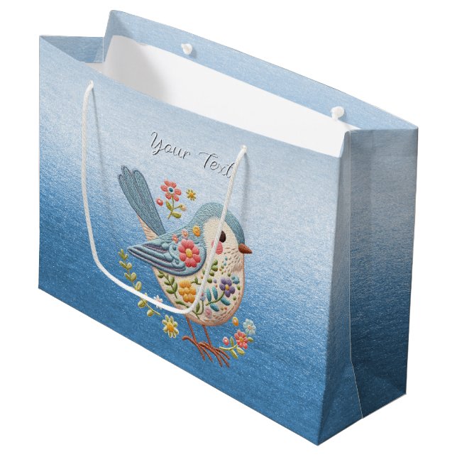 Little Bird Blommigt Blue Gift Bag (Framsidan Vinklad)