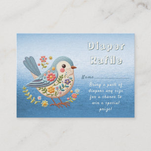 Little Bird Blommigt Embroidery Blue Baby Shower Tilläggskort