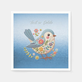 Little Bird Blommigt Embroidery Blue Napkins Pappersservett