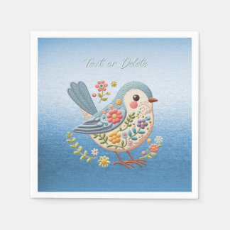 Little Bird Blommigt Embroidery Blue Napkins Pappersservett