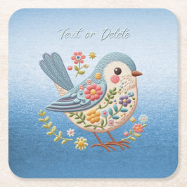 Little Bird Blommigt Embroidery Blue Papper Underl Underlägg Papper Kvadrat
