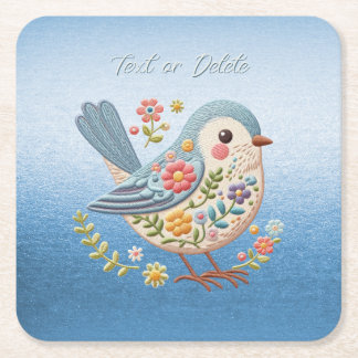 Little Bird Blommigt Embroidery Blue Papper Underl Underlägg Papper Kvadrat