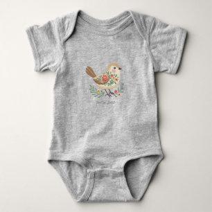 Little Bird Blommigt Embroidery Guld Baby Bodydräk T Shirt