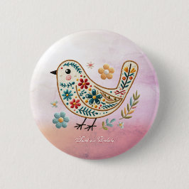 Little Bird Blommigt Embroidery Rosa Button Knapp