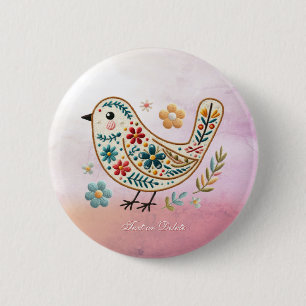 Little Bird Blommigt Embroidery Rosa Button Knapp
