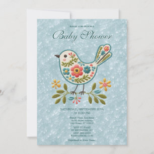 Little Bird Blommigt Grönt Löv Baby Shower Inbjudningar