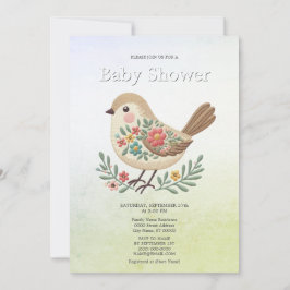 Little Bird Blommigt Guld Baby Shower Inbjudningar
