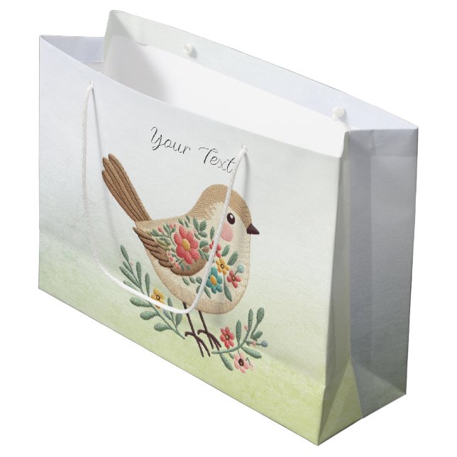Little Bird Blommigt Guld Gift Bag (Framsidan Vinklad)