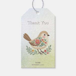 Little Bird Blommigt Guld Gift Märkre Presentetikett
