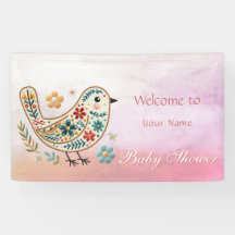 Little Bird Blommigt Rosa Baby Shower
