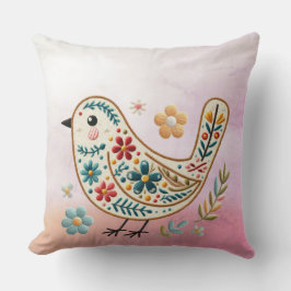Little Bird Blommigt Rosa Dekorativ kudde