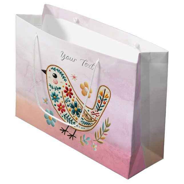 Little Bird Blommigt Rosa Gift Bag (Framsidan Vinklad)