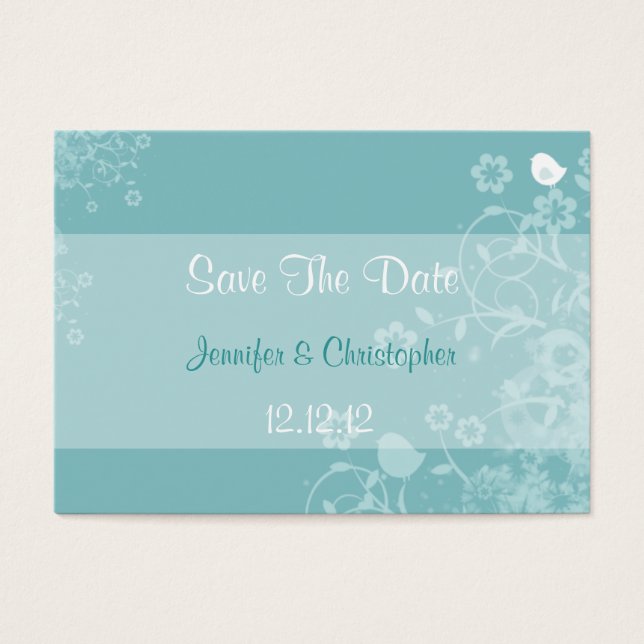 Little Bird Blommigt - Teal & White Visitkort (Framsidan)