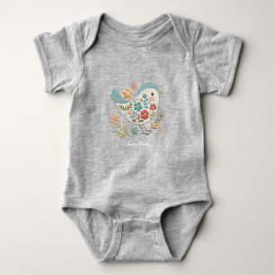 Little Bird Blue Rosa Flowers Baby Bodykostym T Shirt