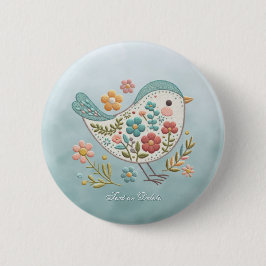 Little Bird Blue Rosa Flowers Button Knapp