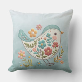Little Bird Blue Rosa Flowers Dekorativ kudde