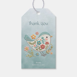 Little Bird Blue Rosa Flowers Gift Märkre Presentetikett
