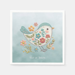 Little Bird Blue Rosa Flowers Napkins Pappersservett