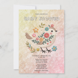 Little Bird Löv Flowers Rosa Baby Shower Inbjudningar