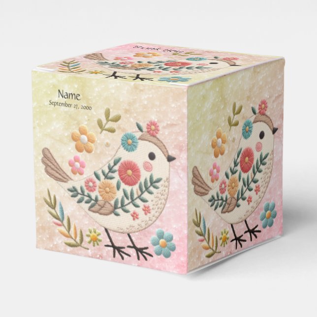 Little Bird Löv Flowers Rosa Favor Box Presentaskar (Framsidan Sidan)