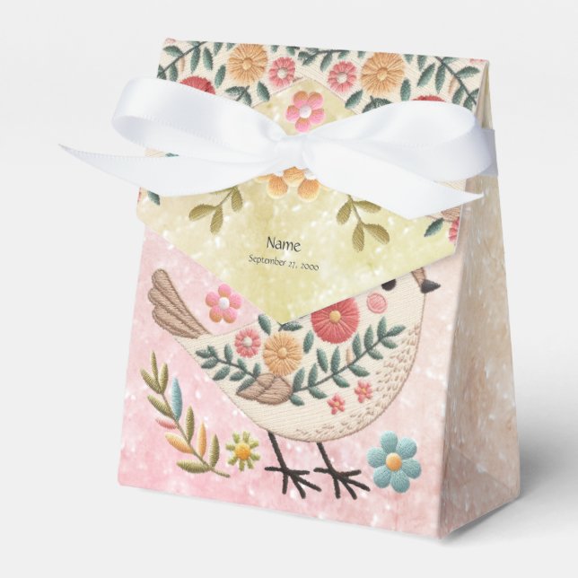 Little Bird Löv Flowers Rosa Favor Box Presentaskar (Framsidan Sidan)