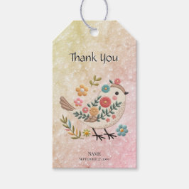 Little Bird Löv Flowers Rosa Gift Märkre Presentetikett