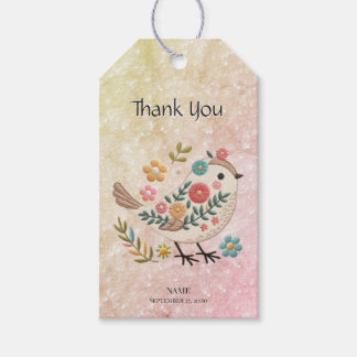 Little Bird Löv Flowers Rosa Gift Märkre Presentetikett