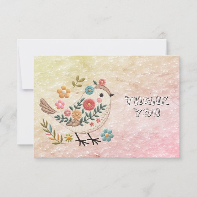 Little Bird Löv Flowers Rosa Tack You Card (Framsida)