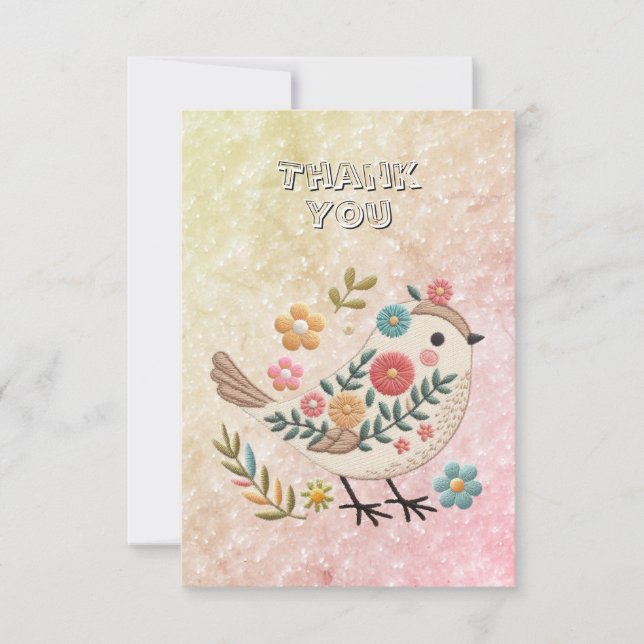 Little Bird Löv Flowers Rosa Tack You Card (Framsida)