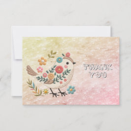 Little Bird Löv Flowers Rosa Tack You Card Kort