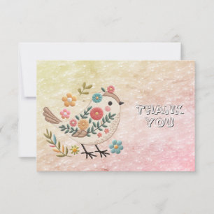 Little Bird Löv Flowers Rosa Tack You Card Kort