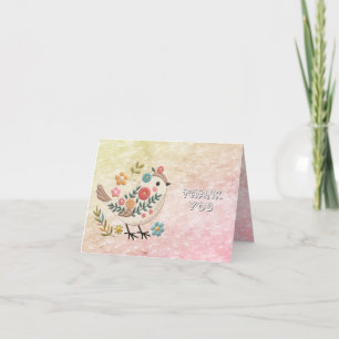 Little Bird Löv Flowers Rosa Tack You Card Kort
