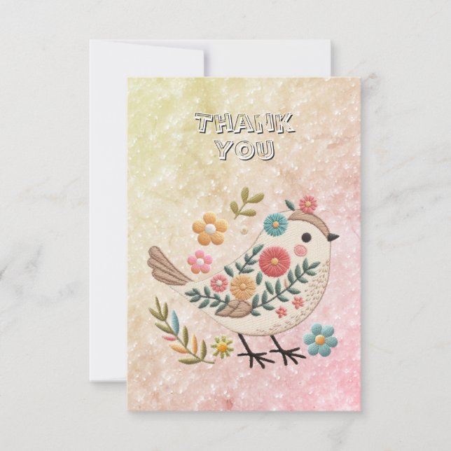 Little Bird Löv Flowers Rosa Tack You Card Kort (Framsida)