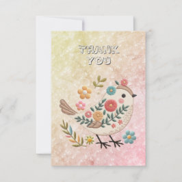 Little Bird Löv Flowers Rosa Tack You Card Kort