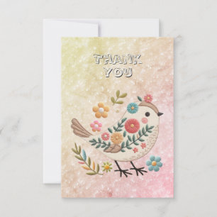 Little Bird Löv Flowers Rosa Tack You Card Kort