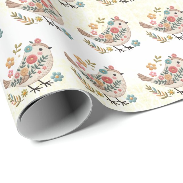 Little Bird Löv Flowers Rosa Wrapping Papper Presentpapper (Rullad Hörn)